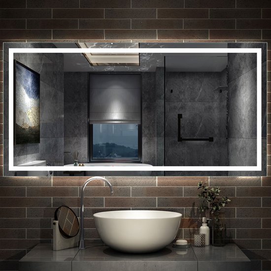 Miroir salle de bain LED 120x70 cm avec éclairage Interrupteur mural  Antibuée Wit Froid | bol