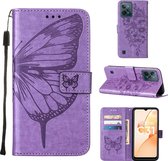 Mobigear Telefoonhoesje geschikt voor Realme C31 Hoesje | Mobigear Butterfly Bookcase Portemonnee | Pasjeshouder voor 3 Pasjes | Telefoonhoesje voor Pinpas / OV Kaart / Rijbewijs - Paars