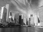 Fotobehangkoning - Behang - Vliesbehang - Fotobehang - Chicago skyline (zwart-wit) - 400 x 309 cm