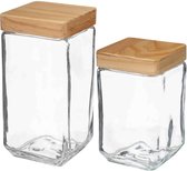 5five - 6x Keuken voorraadpotten glas met houten deksel - 2 formaten