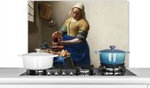 Spatscherm - Melkmeisje - Schilderij - Vermeer - Oude meesters - Keuken - Spatwand - Spatscherm keuken - 80x55 cm - Keuken achterwand