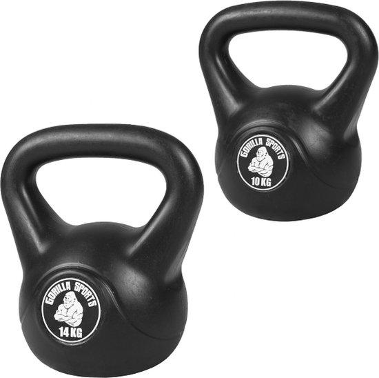 Gorilla Sports Kettlebells Kunststof 10 kg & 14 kg Set van 2