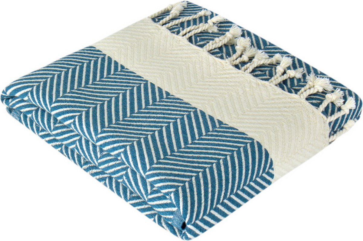 Trimita Hiera - Sauna Handdoek - Turkse Handdoek - Strandlaken - Omslagdoek - Fair Trade Hamamdoeken - 100x220 cm - Blauw