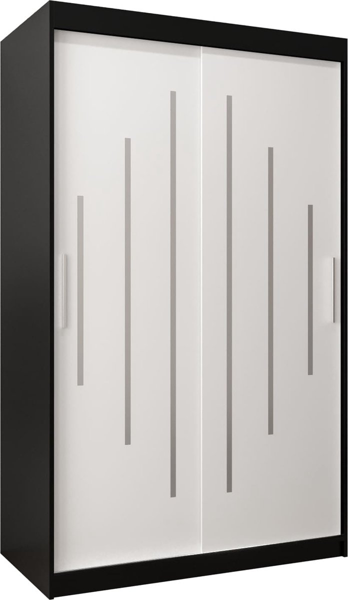 InspireME Kledingkast met 2 schuifdeuren, Modern-stijl, Een kledingkast met planken (BxHxD): 120x200x62 - MALTESE 120 Zwart Mat + Wit Mat
