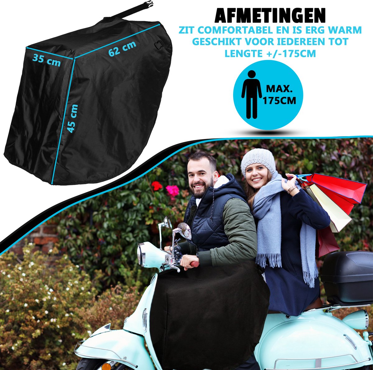 W&Z Scooter beenkleed - Universeel Beenkleed scootmobiel - Beenwarmer - Deken - Hoes - Scooter Accesoires - Waterdicht - Winddicht - Zwart – foto 5