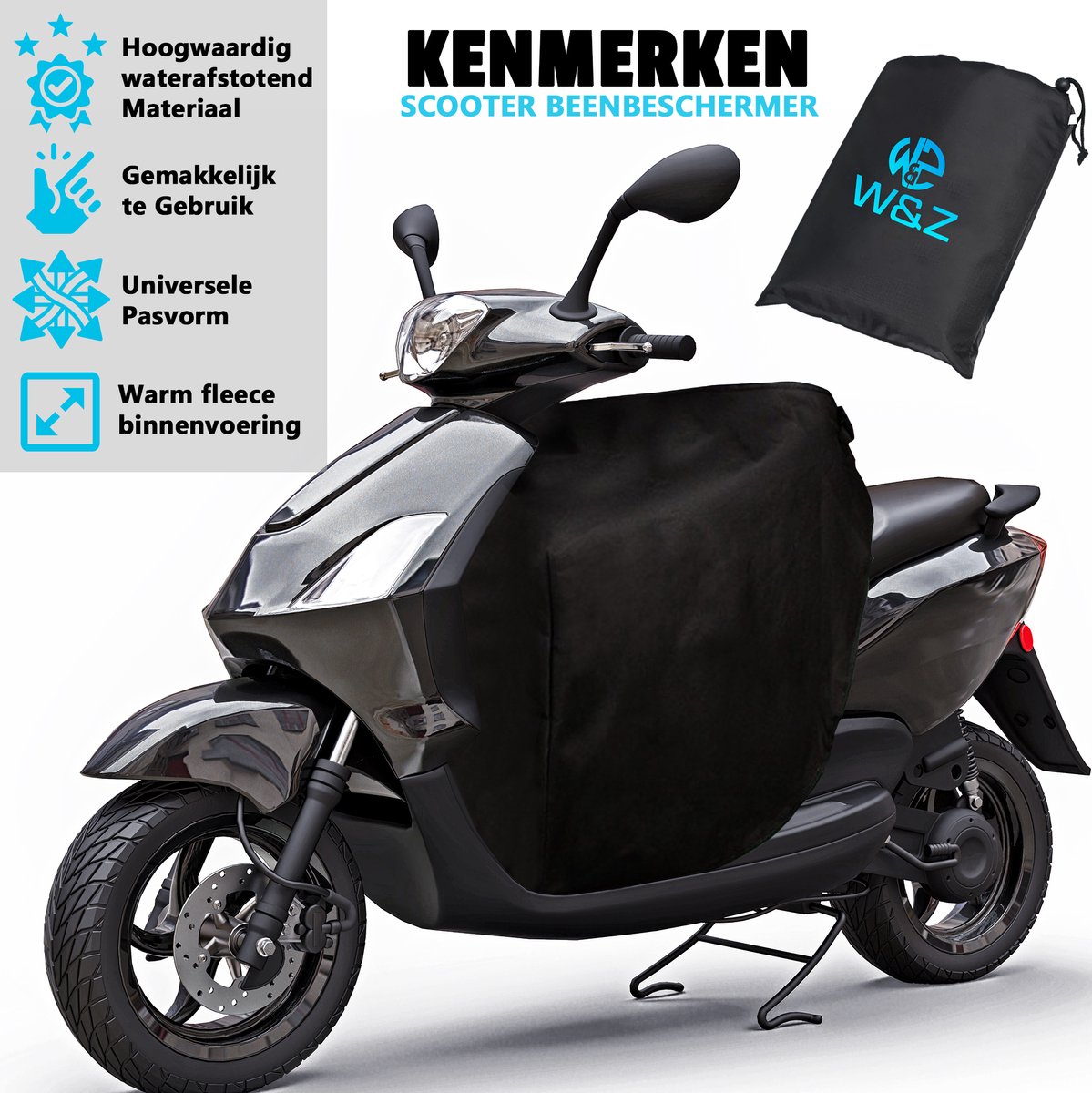 W&Z Scooter beenkleed - Universeel Beenkleed scootmobiel - Beenwarmer - Deken - Hoes - Scooter Accesoires - Waterdicht - Winddicht - Zwart – foto 4