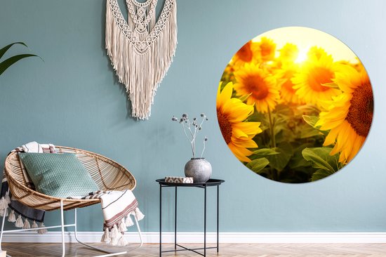 WallCircle - Papier peint cercle - Tournesol - Jaune - Bloem - 140x140 cm - Papier peint autocollant - Papier peint cercle - Papier peint cercle autocollant - Papier peint rond - Salon