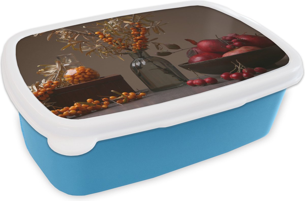 Broodtrommel Blauw - Lunchbox - Brooddoos - Fruit - Vaas - Stilleven - 18x12x6 cm - Kinderen - Jongen