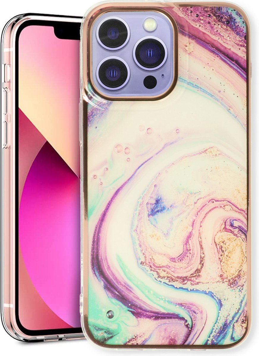 Casemania Hoesje Geschikt voor Apple iPhone 14 Pro - Twist - Siliconen Marmer Back Cover