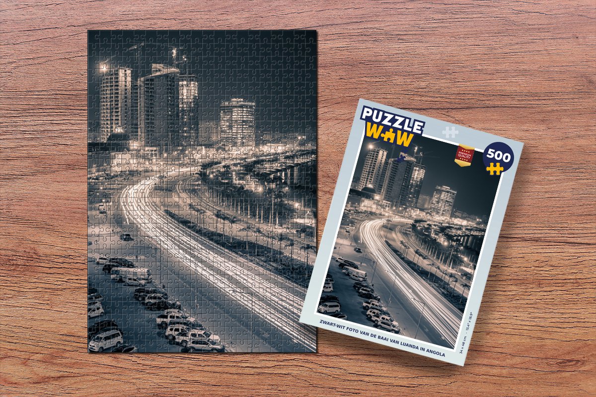 Puzzel Zwart-wit foto van de baai van Luanda in Angola - Legpuzzel - Puzzel 500 stukjes