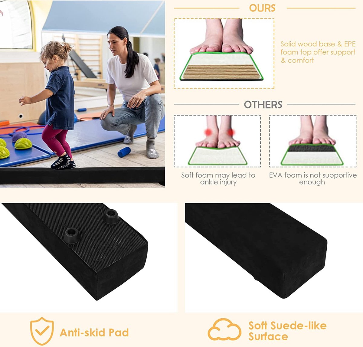 Barre de gymnastique pliable + Vidéos d'exercices - Barre compacte idéale  pour faire de la gymnastique à la maison | Poutre d'équilibre pliable