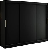 InspireMe - Kledingkast met 3 schuifdeuren, Modern-stijl, Een kledingkast met planken (BxHxD): 250x200x62 - KAIR T 250 Zwart Mat + Gouden