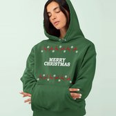 Kerst Hoodie Rendieren - Met tekst: Merry Christmas - Kleur Groen - ( MAAT XXL - UNISEKS FIT ) - Kerstkleding voor Dames & Heren