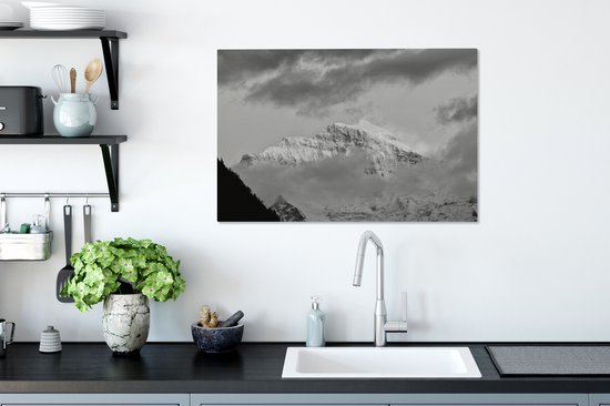 Tableau sur toile Coucher de soleil sur les Alpes suisses à l' Eiger - noir et blanc - 90x60 cm - Décoration murale