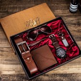 coffret montre pour homme - coffret cadeau - cadeau avec montres pour homme - ceinture - portefeuille - lunettes de soleil (modèle rayban) - porte-clés et stylo de luxe - valentine - cadeau homme original