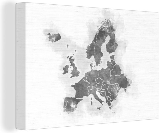 Canvas Schilderij Europakaart met een geweven patroon op de achtergrond - zwart wit - 120x80 cm - Wanddecoratie