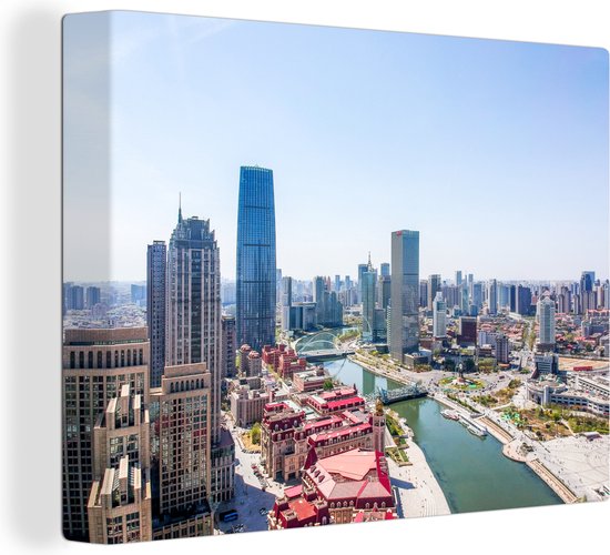 Helder blauwe lucht boven Tianjin in China Canvas 40x30 cm - Foto print op Canvas schilderij (Wanddecoratie woonkamer / slaapkamer)