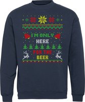 Kersttrui Only Here For Beer | Foute Kersttrui Dames Heren | Kerstcadeau volwassenen | Kerst | Navy | maat 3XL