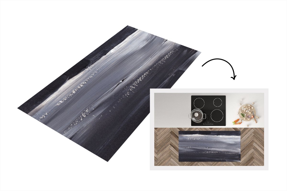 KitchenYeah Keukenloper - Loper keuken - Verf - Abstract - Zwart - 120x60 cm - Keukenloper vinyl Multicolor