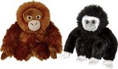 Nature Planet Apen knuffels - set 2x - Orang Utan/Gibbon Aapje 18 cm