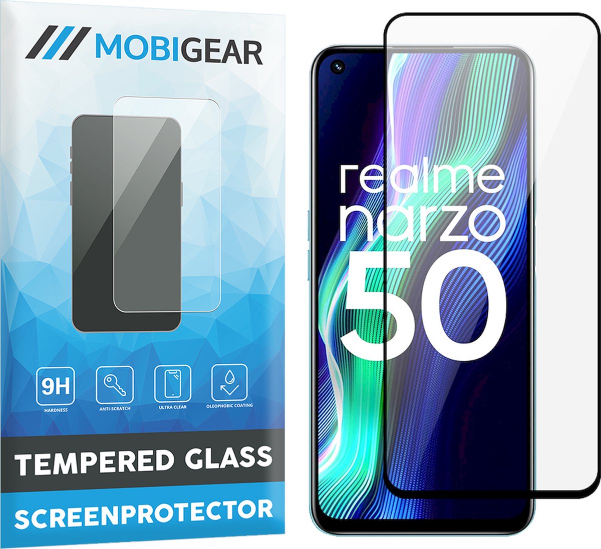 Mobigear Screenprotector geschikt voor Realme Narzo 50 4G Glazen | Mobigear Premium Screenprotector - Case Friendly - Zwart