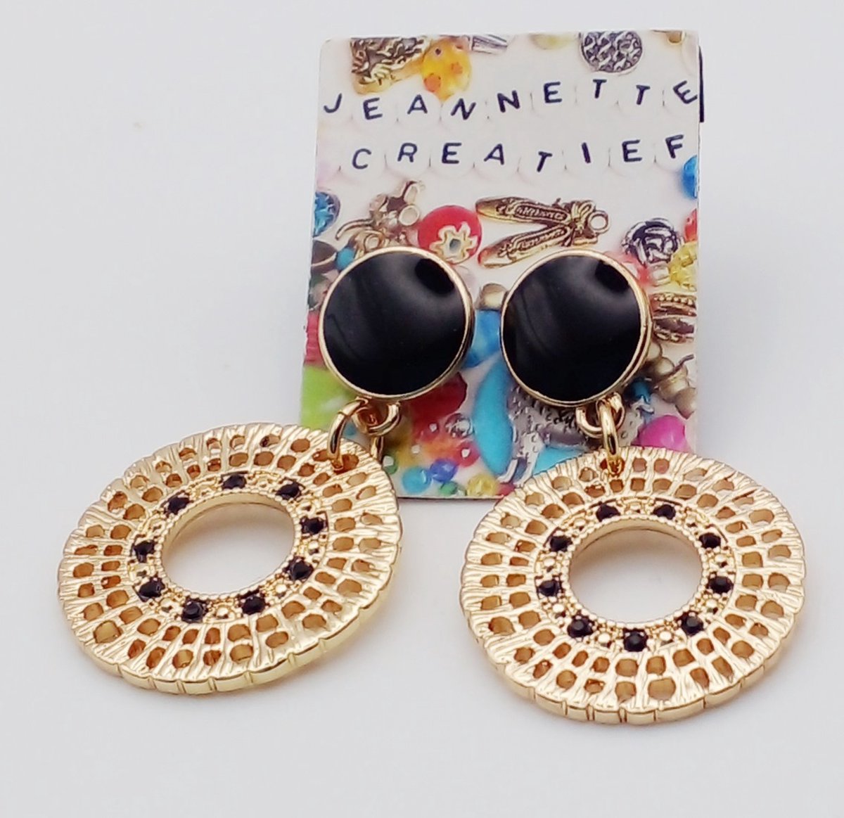 Jeannette-Creatief® - Chique - Zwarte Cabochon - Oorstekers - Oorbellen - Oorbellen Dames - Gouden oorbellen - Zwarte oorbellen - Damesmode - Cadeau voor vrouwen
