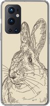 Geschikt voor OnePlus 9 Pro hoesje - Vintage illustratie van een konijn - Siliconen Telefoonhoesje