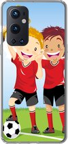 Geschikt voor OnePlus 9 Pro hoesje - Een illustratie van twee voetballers die een prijs hebben gewonnen - Jongens - Meisjes - Kind - Siliconen Telefoonhoesje
