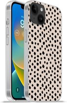 Geschikt voorApple Iphone 14 Plus - Soft case hoesje - Stippen - Zwart - Beige - Siliconen Telefoonhoesje