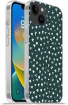 Geschikt voorApple Iphone 14 Plus - Soft case hoesje - Stippen - Wit - Groen - Siliconen Telefoonhoesje