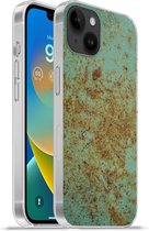 Geschikt voorApple Iphone 14 Plus - Soft case hoesje - Roest print - Turquoise - Metaal - Siliconen Telefoonhoesje