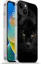 Convient pour Apple Iphone 14 Plus - Coque souple - Léopard - Yeux - Zwart - Coque de téléphone en Siliconen