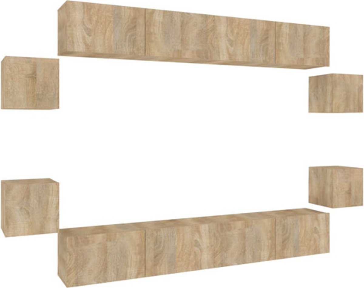 vidaXL - 8-delige - Tv-meubelset - bewerkt - hout - sonoma - eikenkleurig