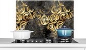 Spatscherm keuken 80x55 cm - Kookplaat achterwand Marmer - Goud - Roos - Patronen - Muurbeschermer - Spatwand fornuis - Hoogwaardig aluminium