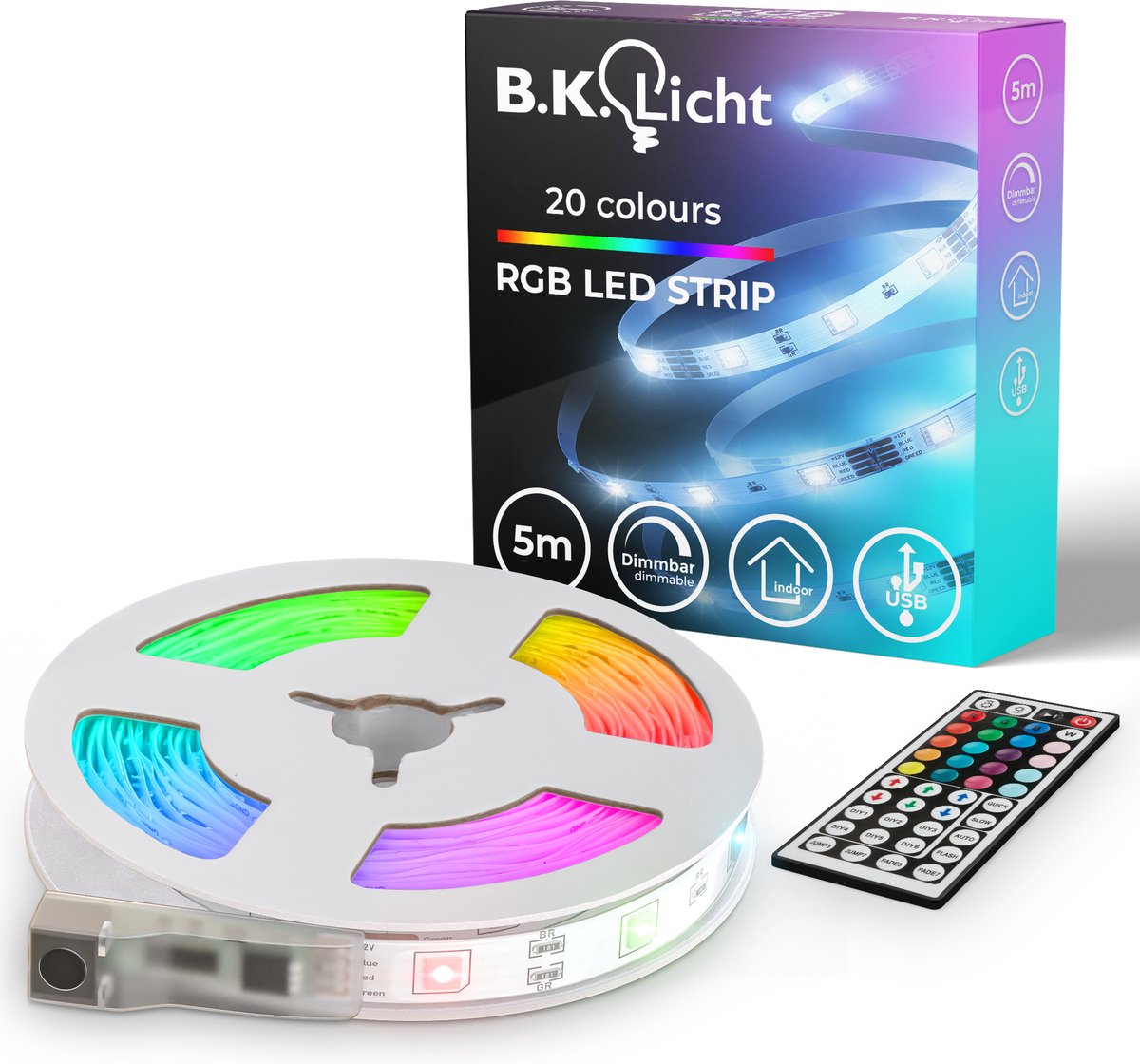 B.K.Licht - Led Strip - 5 meter - USB - RGB - dimbaar - met afstandsbediening - B.K.Licht