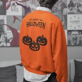 Halloween Trui - Happy Halloween Pumpkins Oranje Back (MAAT 4XL - UNISEKS FIT) - Halloween kostuum voor volwassenen - Dames & Heren