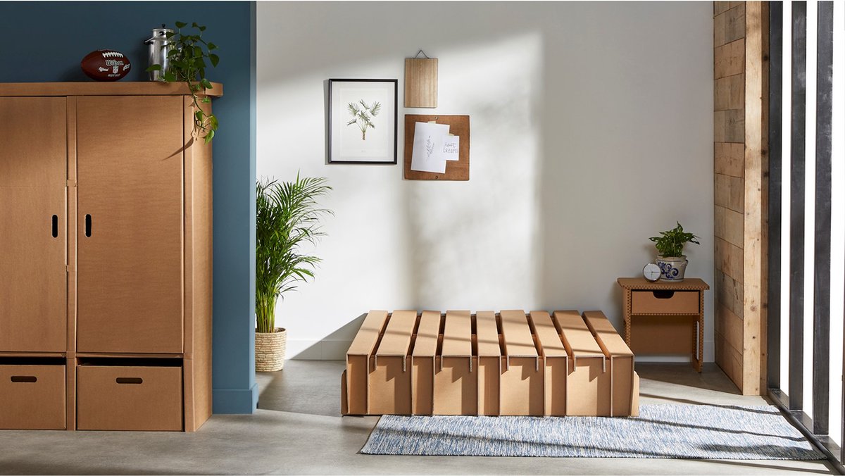 Beter Bed Paperbed met 2 laden - 100% recyclebare karton - 90x200 cm - Bruin