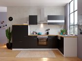 Hoekkeuken 310  cm - complete keuken met apparatuur Malia  - Wit/Zwart - soft close - keramische kookplaat - vaatwasser - afzuigkap - oven    - spoelbak