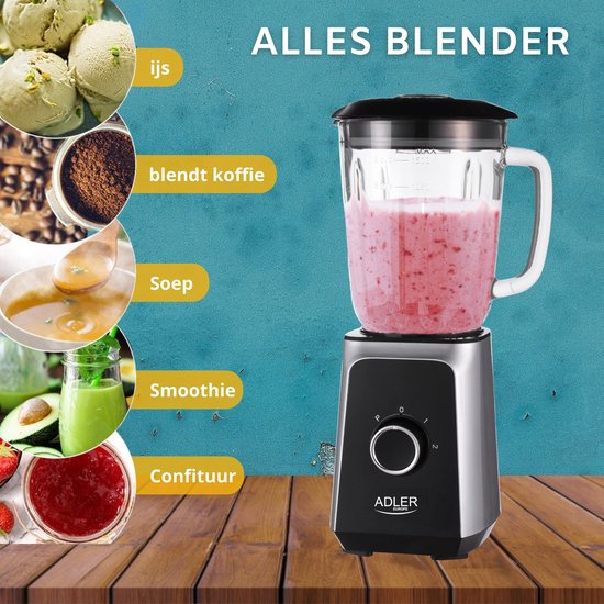 Blender 1,5 L Blender smoothie Glas RVS 1000W