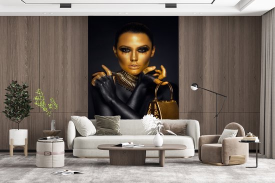 Papier peint - Papier peint photo peint Maquillage - Sac - Or - Largeur 180 cm x hauteur 280 cm