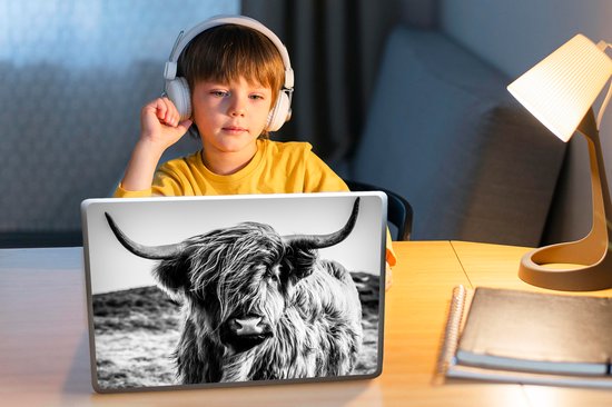 Autocollant pour ordinateur portable - 10,1 pouces - Highlander écossais - Nature - Vache - Zwart - Wit - 25x18cm - Autocollants pour ordinateur portable - Skin pour ordinateur portable - Housse