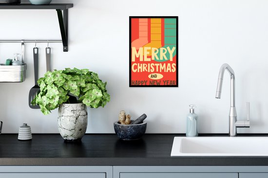 Illustration de Noël de chaussettes avec la citation Joyeux Noël et Happy Année 20x30 cm - petit