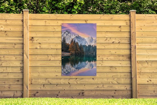 Affiche jardin - Toile jardin - Posters de jardin extérieur - Montagnes - Forêt - Water - Ciel - Rose - Violet - 80x120 cm - Jardin