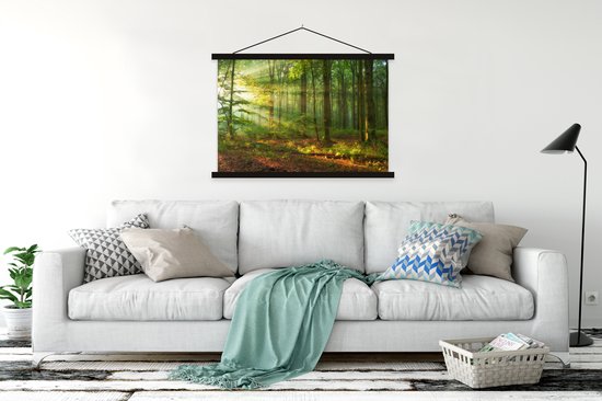 Support pour affiches avec affiche 150 x 100 cm - Affiche scolaire - Soleil - Forêt - Arbres - Nature - Automne - Affiche textile - Lattes noires