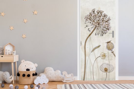 Sticker pour porte Fleurs - Aquarelle - Nature Morte - Marron - Vintage - 90x215 cm - Affiche de porte