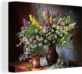 Toile Peinture Fleurs - Tableau - Nature Morte - Bouquet - Vase - 160x120 cm - Décoration murale XXL