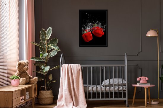 Cadre photo avec affiche - Paprika - Nature morte - Water - Rouge - 60x80 cm - Cadre pour affiche - Décorations de Noël - Décoration de Noël pour l'intérieur - Noël
