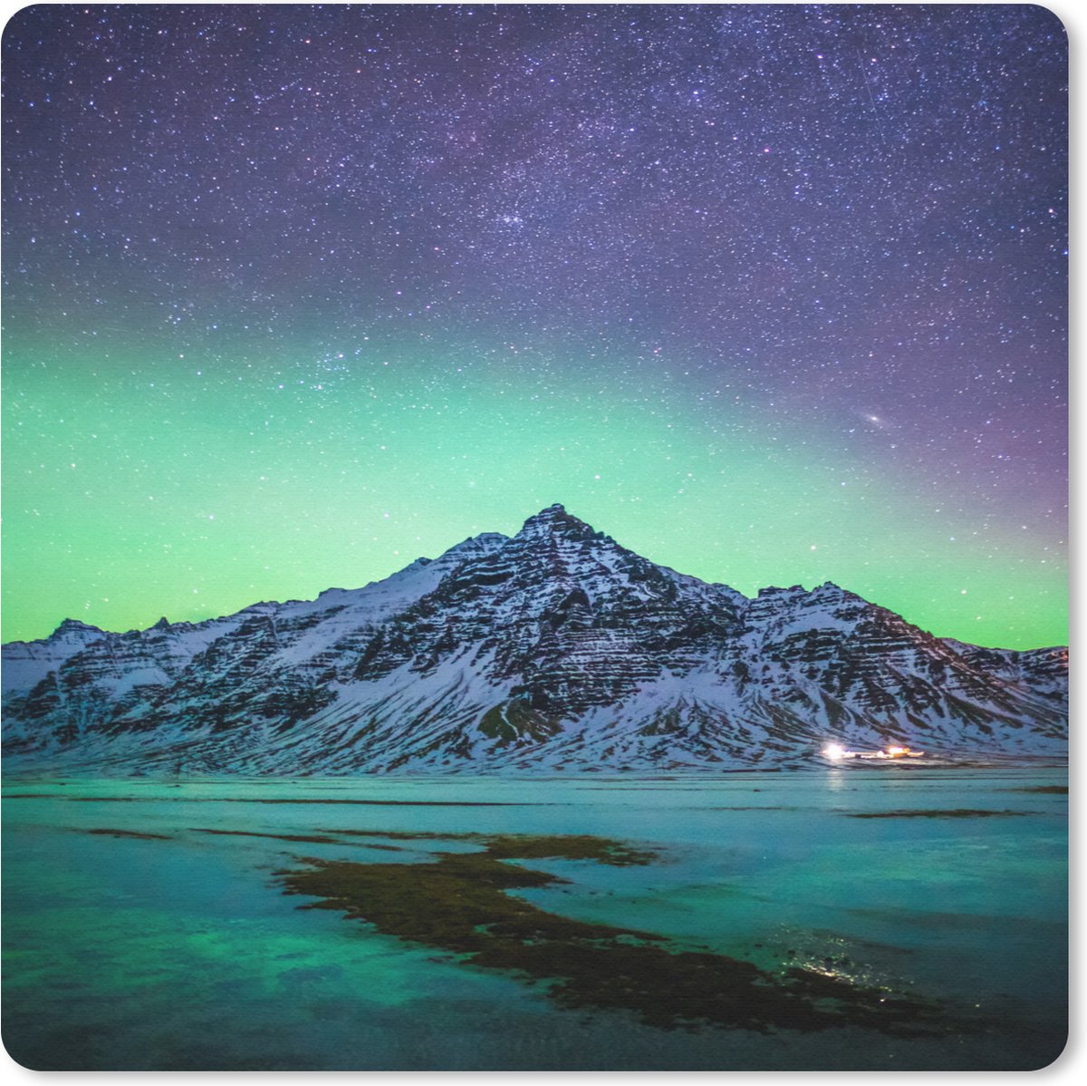 Muismat 30x30 cm - Mousepad Berg - Noorderlicht - Zweden - Sneeuw - Groen - Winter - Muismatten