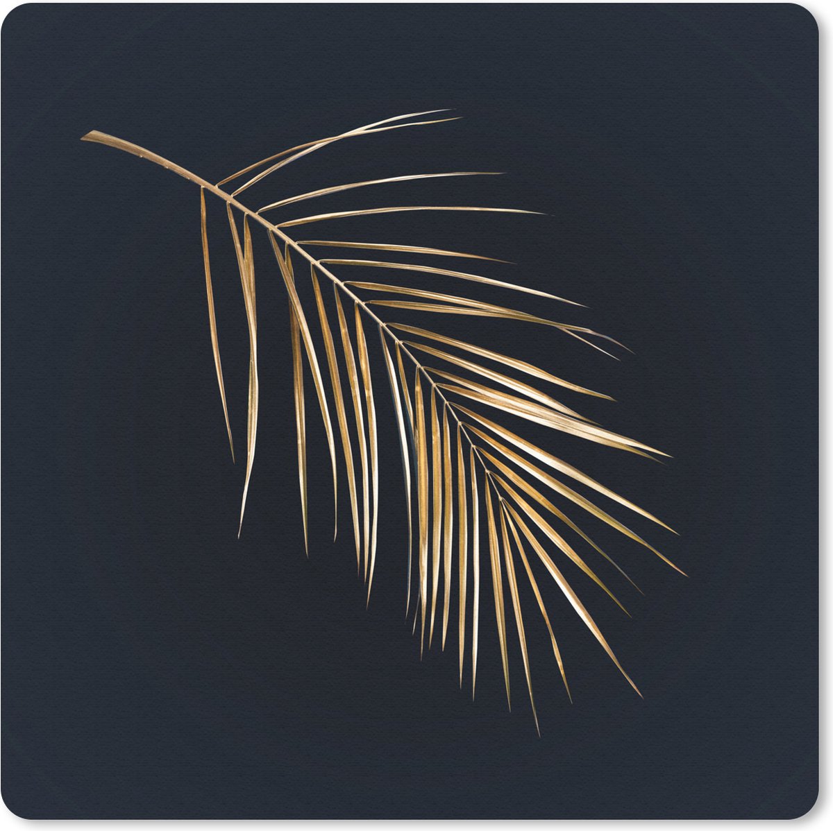 Muismat Golden leaves vierkant - Goud blad met sprieten op een zwarte achtergrond muismat rubber - 20x20 cm - Muismat met foto