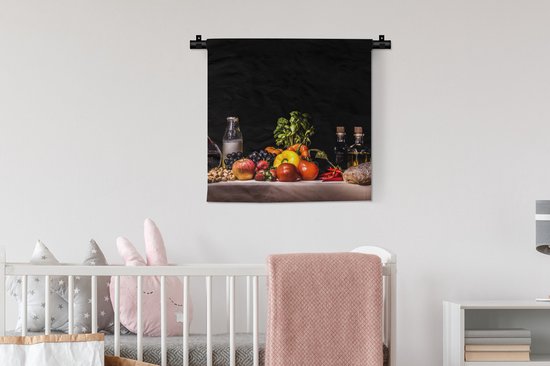 Tapisserie Murale - Nappe Murale - Nature Morte - Manger - Boire - Fruit - Zwart - 60x60 cm - Tapisserie